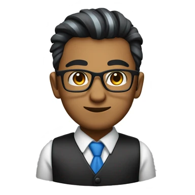 desi accountant with blue dark dress collar stripes white or something and black shirt. with glasses and spiked hair. clean shaven.  sticker