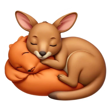 Meme-Worthy Cute Sleeping Kangaroo Portrait Emoji, Head resting peacefully with a contented smile, showcasing a robust build and a luxuriously soft red-orange fur, eyes shut in a serene, restful nap, Simplified yet hilariously adorable features, highly detailed, glowing with a soft, drowsy light, high shine, relaxed and utterly lovable, stylized with an air of playful laziness, bright and heartwarming, soft glowing outline, capturing the essence of a comically sleepy kangaroo, so meme‐worthy it feels like it could instantly become the next viral sensation of adorable slumber! sticker