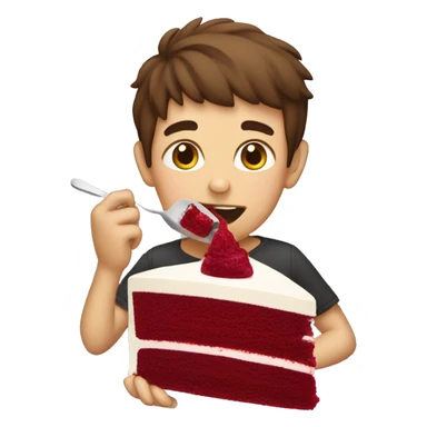 Boy eating a red velvet cake  sticker