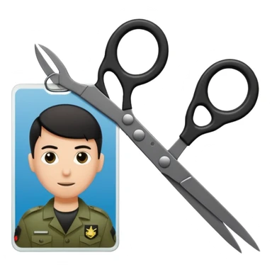 Floating black Scissors cutting in half an idf soldier ID card with a little chip in 2 parts sticker