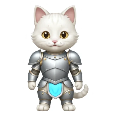 baby white cat in armor, full body, smile sticker