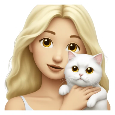 Blonde girl snuggling white Persian cat sticker