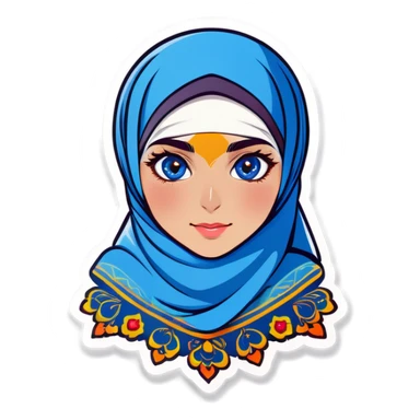 Turkish beautiful finish Konya girl blue eyes with hijab and cultural dress sticker
