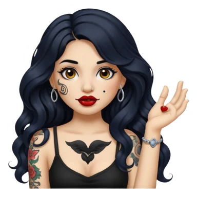 I want to create a female emoji with long black wavy hair and arm tattoo with her nose pierced and black lip stick sticker