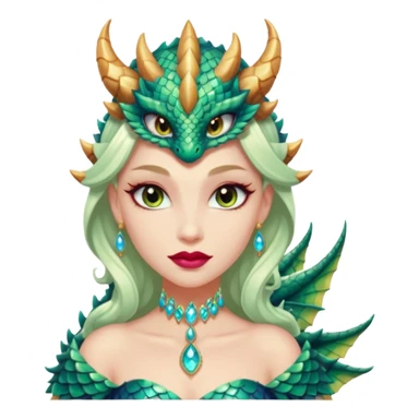 Am amazing blend of a half dragon woman with glittering jeweled scales covering her body. She has large almond shaped eyes, lush lips, and she wears a stunning luminescent gown. sticker