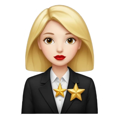 red lipstick, black blazer, holding a star sticker