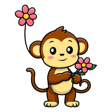 monkey holding a flower sticker