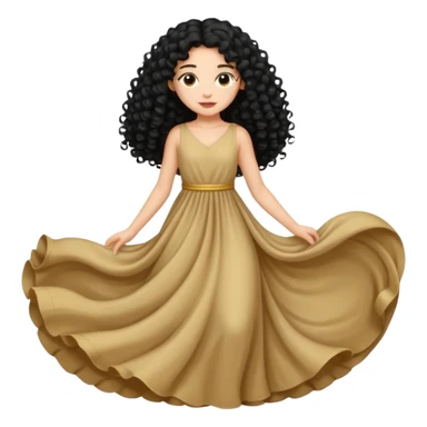 Uma menina com vestido longo e cabelo longo preto cacheado sticker