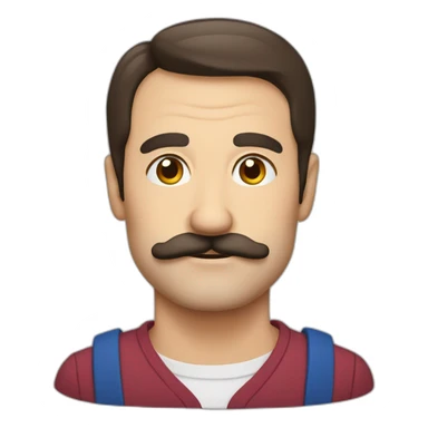 Mid age brunette British guy with crooked moustache sticker