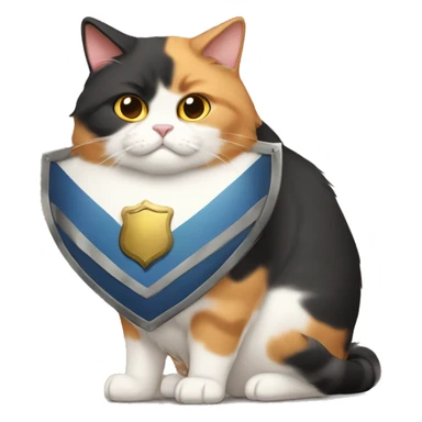 Fat calico cat with a shield  sticker