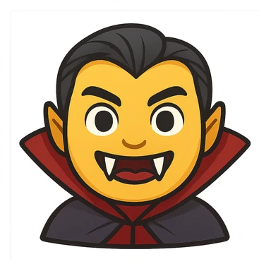 face with vampire fangs and cape emoji, digital illustration sticker