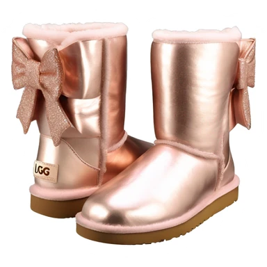 Realistic rose gold  iridescent Ugg boots with silk rose gold  bow. sticker