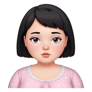 black short haired chubby girl with black eyes and fair skin with freckles in a light pink coquette blouse sticker