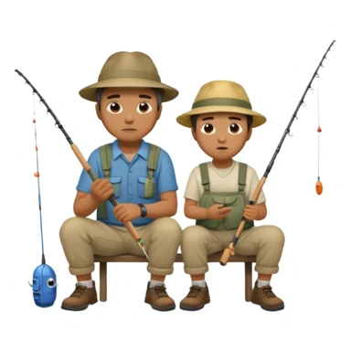 Father and son fishing, sitting bored sticker