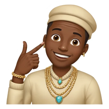 Giggling black man with jewelry covering his mouth with his right hand with one thumb and four fingers only sticker