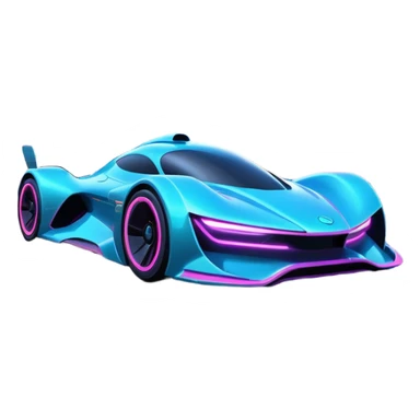 A futuristic racing car with glowing neon lights, sleek aerodynamic design, and a cyberpunk cityscape in the background. The car is speeding through a neon-lit street with high-tech buildings and holograms." sticker