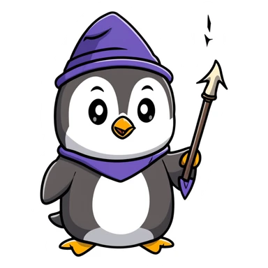 Cute penguin wizard casting a spell sticker