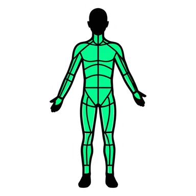 Human body silhouette with digital 3D scanning grid lines covering it, futuristic body scan sticker