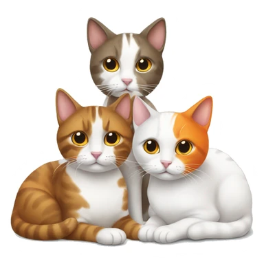 Three cats sitting together one brown, one white, one orange and white sticker