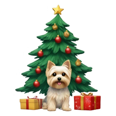 Morkie under Christmas tree  sticker