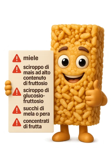 SU QUESTO STILE FAI UN EMOJI STILE IPHONE 3D DI UNa barretta ai cereali con ETICHETTA CON GLI INGREDIENTI SCRITTI, "miele, sciroppo di mais ad alto contenuto di fruttosio, sciroppo di glucosio-fruttosio, succhi di mela o pera,
concentrati di frutta" accanto ad ogni nome scritto mettici un segnale di allarme, FALLO MOLTO REALISTICO IN 3D sticker