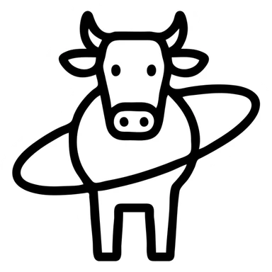 minimal icon of a cow with Saturn's rings, outlined, modern sticker