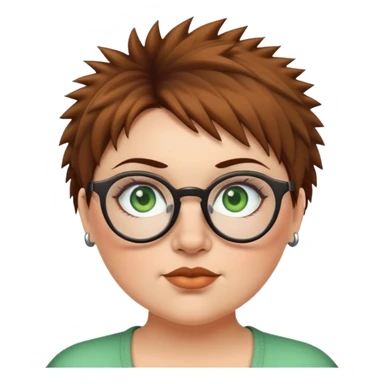  plus size white women round nose with short  brown shaggy spiked hair wearing glasses green eyes sticker