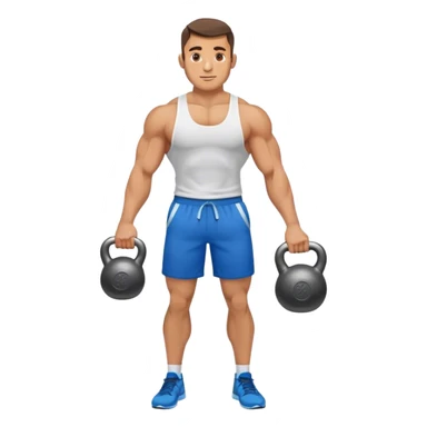 jacked man with blue shorts holding kettlebell sticker