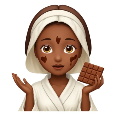girl having facial wearing white robe, chocolate facial sticker
