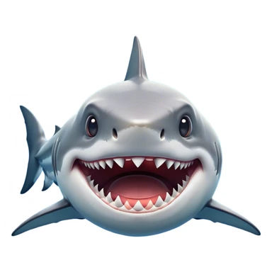 Cinematic Comical Great White Shark Portrait Emoji, Head tilted dramatically with an exaggeratedly shocked expression, featuring its iconic pointed snout, wide, comically expressive eyes, and a sleek body with a prominently defined dorsal fin, Simplified yet hilariously expressive features, highly detailed, glowing with a slightly sassy oceanic glow, high shine, dramatic yet playful, stylized with an air of cheeky marine mischief, soft glowing outline, capturing the essence of a meme-worthy great white shark that looks ready to side-eye its way into viral fame! sticker