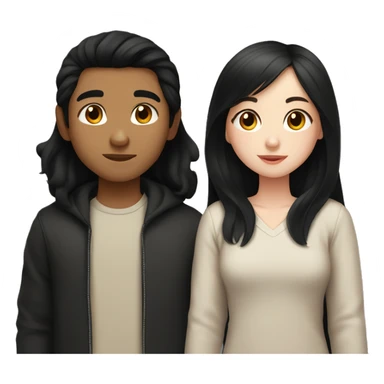 Asian boy with pale skin and dark black hair with Hispanic girl brown skin long black hair in a heart kissing  sticker
