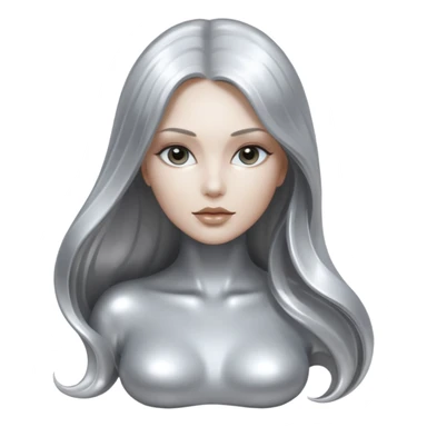 abstract sensual body silhouette, liquid silver chrome, smooth curves,chrome silver long hair, chrome metallic silver full face  and body sticker