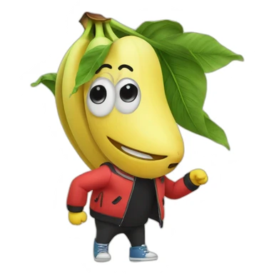 Banana with cute face smiling wearing a red jacket with black sleeves sticker