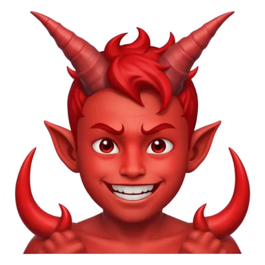 smiling boy with demon horns with red face sticker