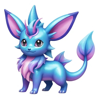 Magical scaley blue-cyan-indigo-purple-violet-pink-gradients nebula shiny glittery Suicune-Vaporeon-Primarina-Amaura-Pokémon-Fakémon-fusion, full body sticker