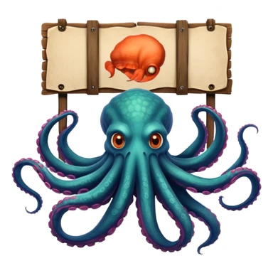 Kraken holding a large blank sign sticker