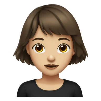 Brunette girl with bangs, white, using a black shirt, with brown eyes and with a cute face  sticker