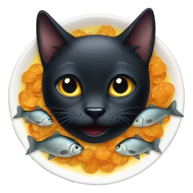 black cat eating fish sticker