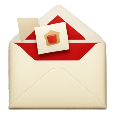 cream envelope with square red postage stamp sticker