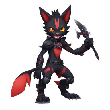 Black Anthro Cool Punk Noibat-Litten-Fakemon-fursona with fangs and red markings Full Body sticker