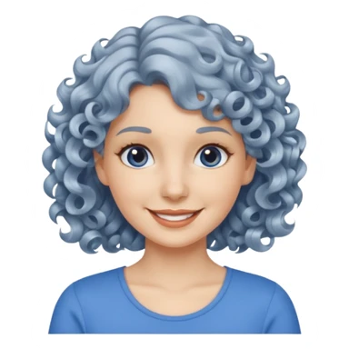 silver, short, wavy-haired with curls, smiling pretty lady, blue top,

 sticker