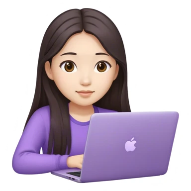 Long hair brunette Asian girl working on lavender laptop sticker