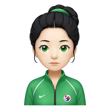 Cha In : a Korean old woman with black hair tie, Green player tracksuit sticker