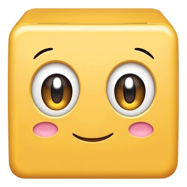 A yellow faceless box with cute kirby eyes sticker