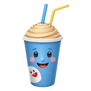 drink in a paper cup and straw, the cup has eyes and mouth sticker