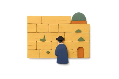 a kotel (Western Wall) illustration, paper craft style sticker