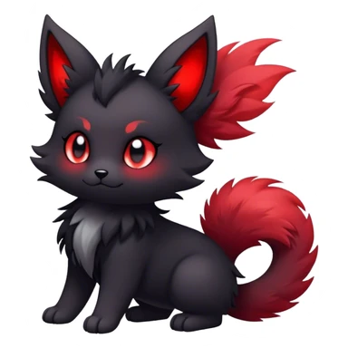 Kawaii dark edgy black and red fantasy ethereal fursona Fakemon with tufted tail sticker
