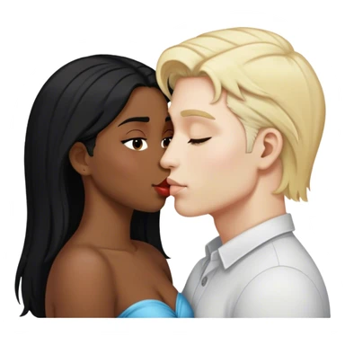white skin blond hair man kissing brown skin black hair woman sticker