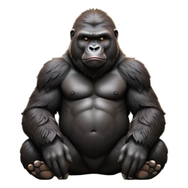 cinematic-gorilla-realistic-full-body-sitting-emoji,-exuding-strength,-thick-dark-fur-in-the-light,-head-tilted-dramatically,-deep-dark-eyes-filled-with-intense-intelligence,-simplified-yet-realistic-focused-features,-highly-detailed,-glowing-with-an-almost-sarcastic-glow sticker