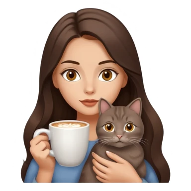 Сделай красивую девушку брюнетку с длинными волосами, немного смугловатой, загорелой кожей, с янтарными глазами миндальной формы, немного пухлыми губами цвета капучино, аккуратными красивыми бровями, чтобы девушка  держала серого кота в руках sticker